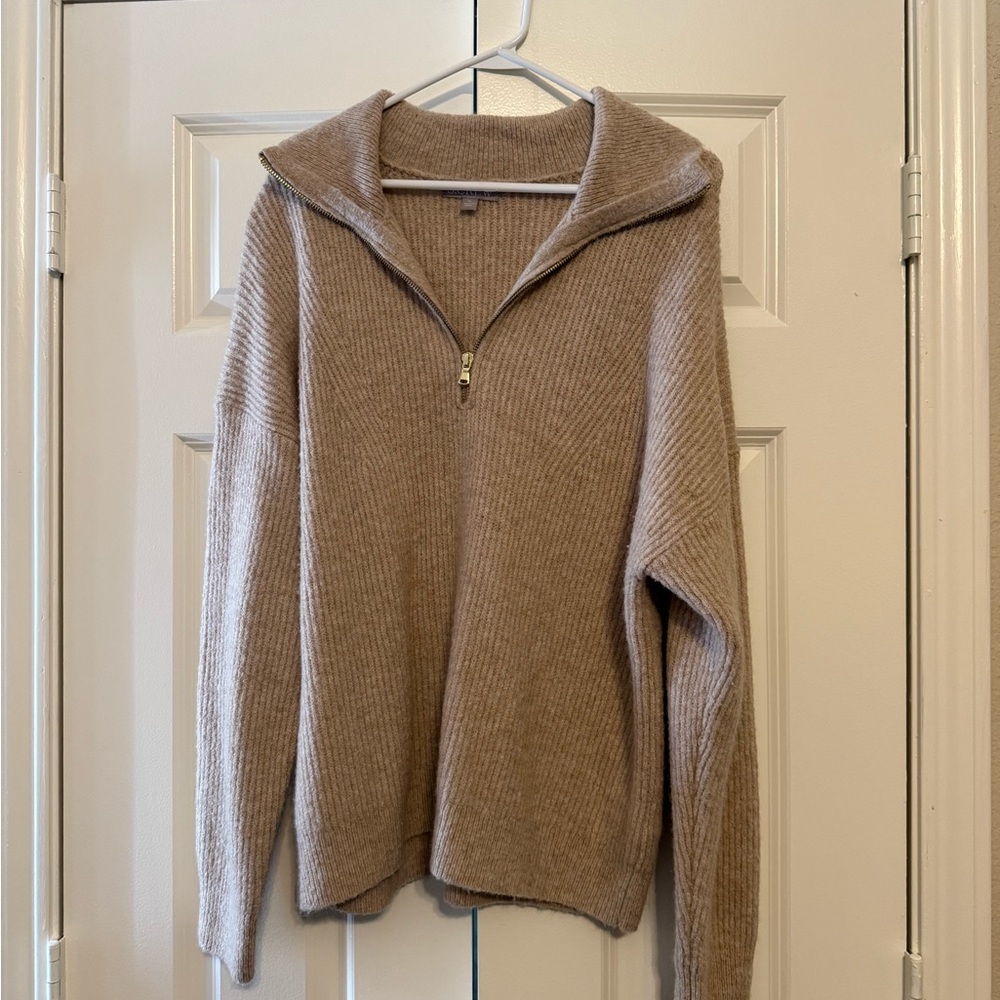 J Crew Women’s oversized Tan Sweater with Half-Zip